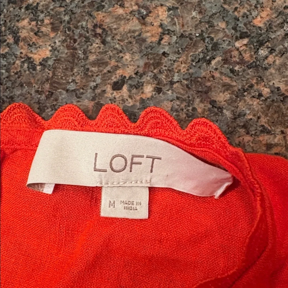 LOFT Vibrant Red Scalloped Blouse - Picture 5 of 6